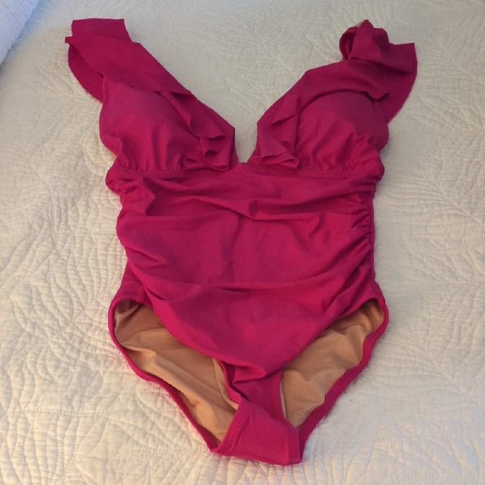 NWT J. Crew Ruched Ruffled Deep V One Piece Swimsuit - 10